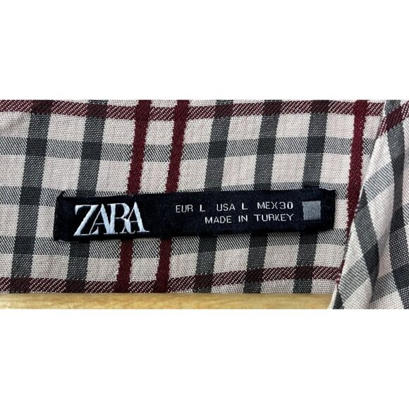 Zara‎ Plaid Cropped Top Size L Preppy Dark Academia Ruched Office Scalloped Hem - Picture 11 of 12